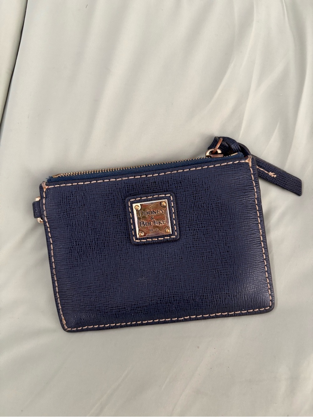 Dooney & Bourke Navy Leather Zip Card Holder Wallet